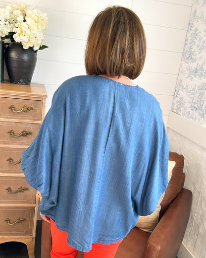 The Right Touch Chambray Batwing Sleeve Blouse