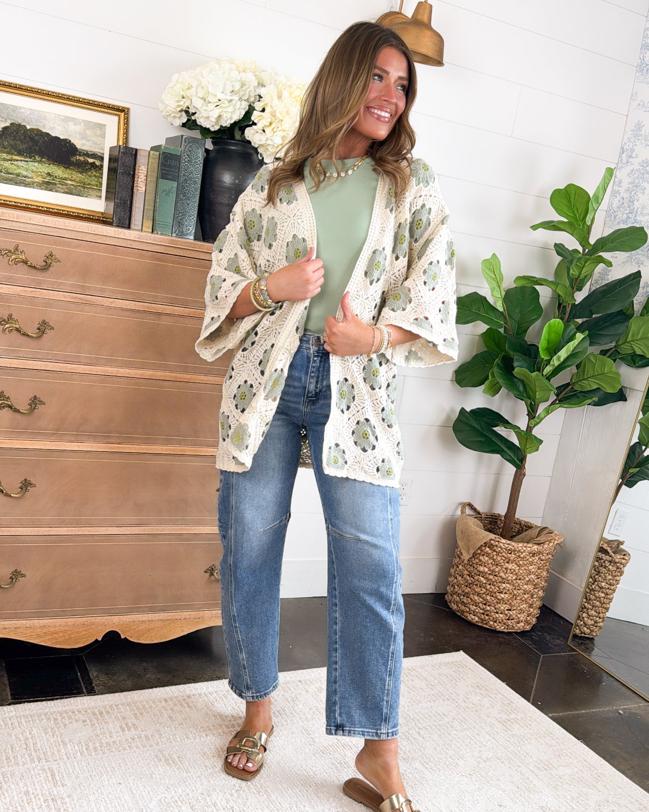 Storyteller Floral Crocheted Open Knit Cardigan