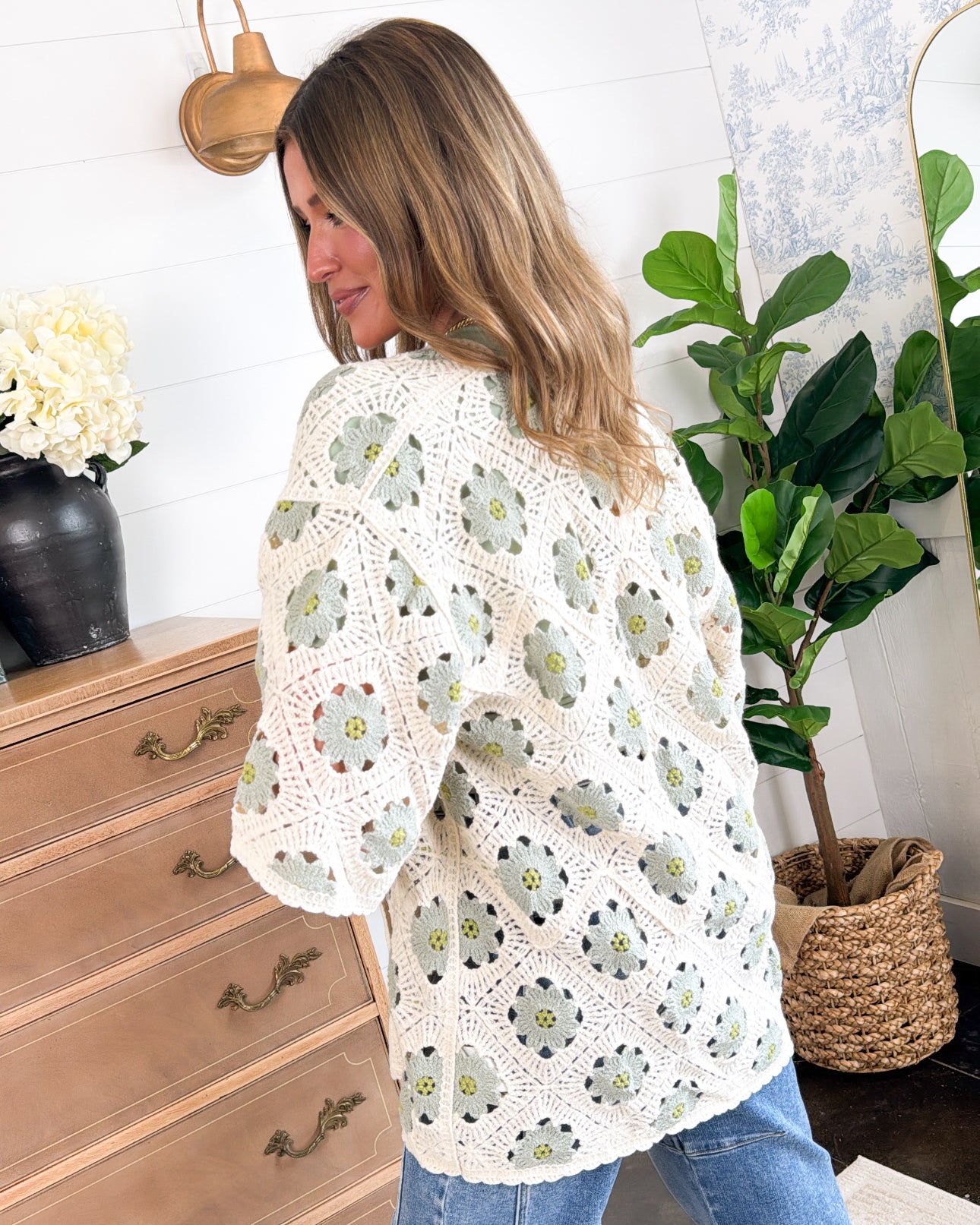 Storyteller Floral Crocheted Open Knit Cardigan