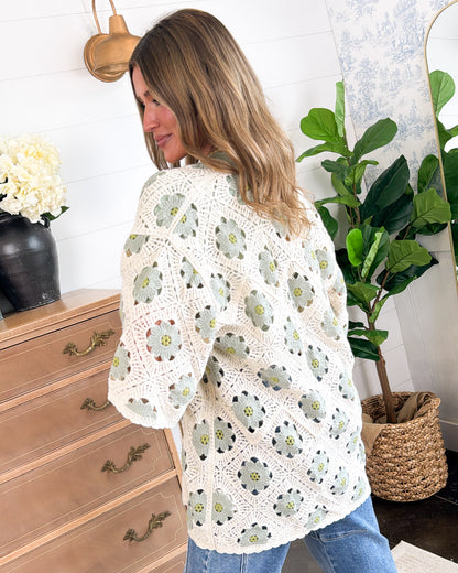 Storyteller Floral Crocheted Open Knit Cardigan