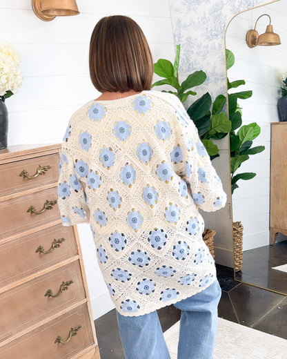 Storyteller Floral Crocheted Open Knit Cardigan