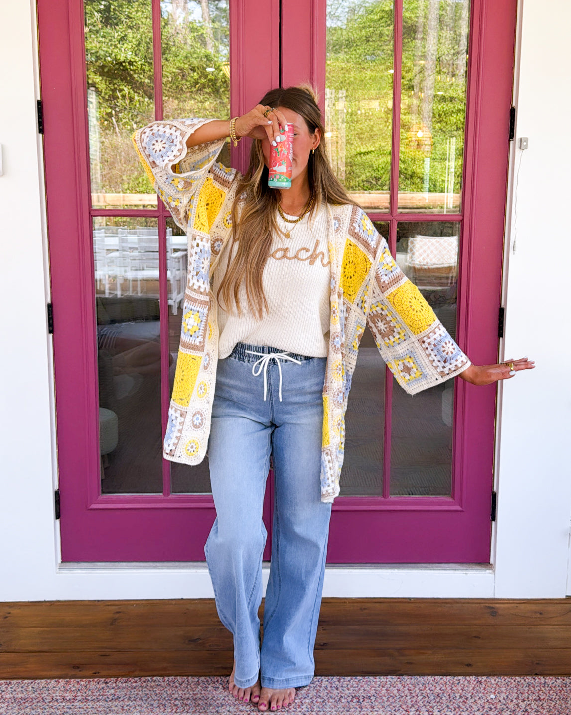 Augustine Crocheted Patchwork Open Front Cardigan