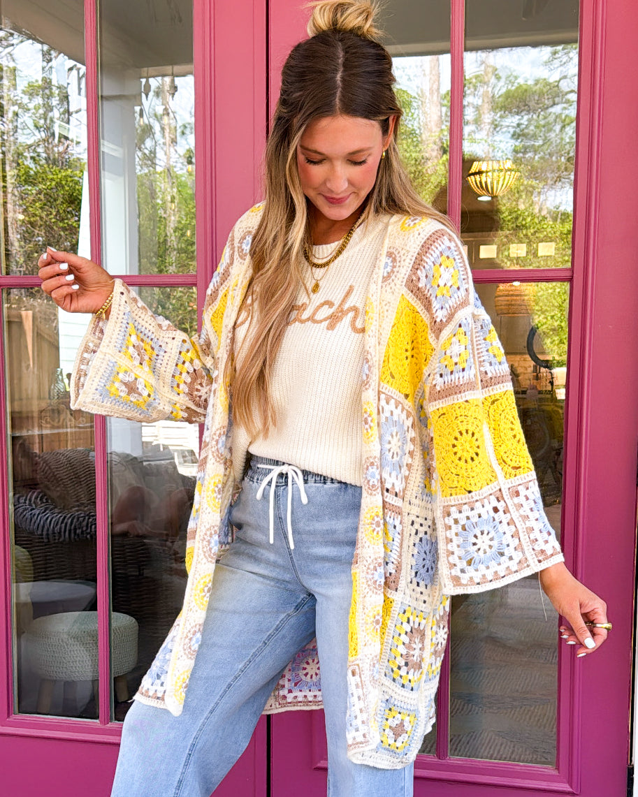 Augustine Crocheted Patchwork Open Front Cardigan