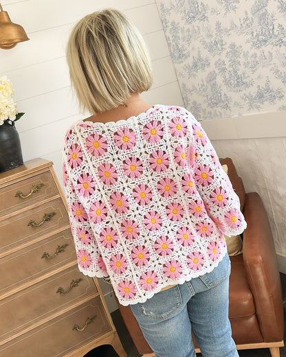 Winifred Floral Crocheted Wide Sleeve Top
