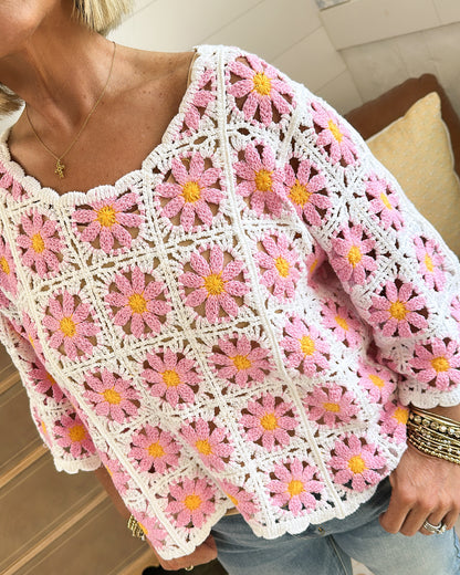 Winifred Floral Crocheted Wide Sleeve Top