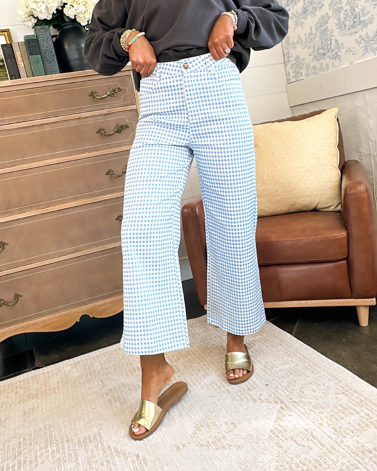 Cape Cod Gingham Crop Wide Leg Pants