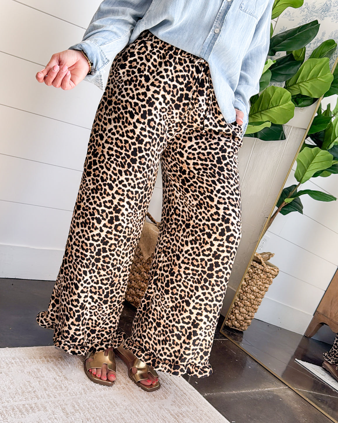Wild At Heart Leopard Ruffle Hem Wide Leg Pants