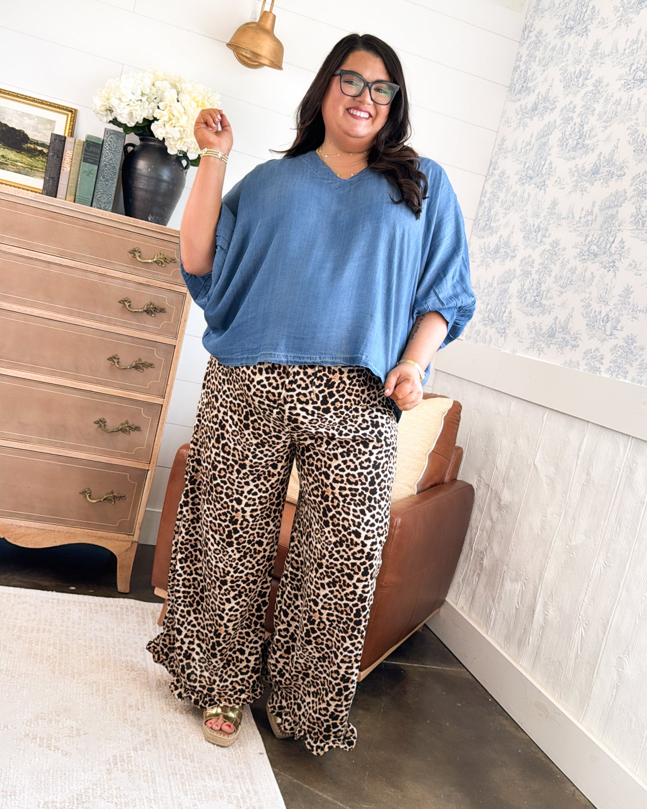 Wild At Heart Leopard Ruffle Hem Wide Leg Pants