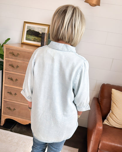 Casual Cutie Washed Striped Chambray Shirt