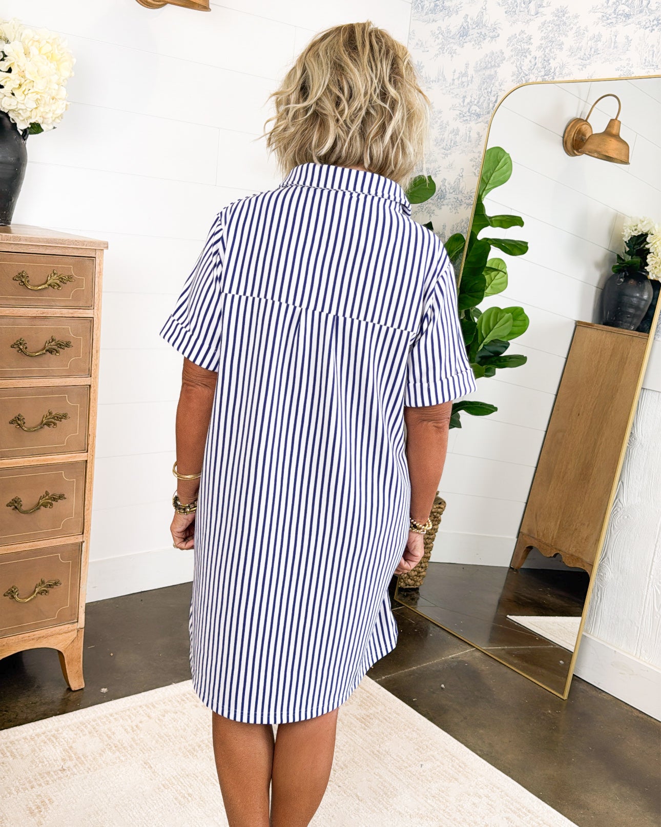 Yacht Club Striped Half Button Shirt Dress