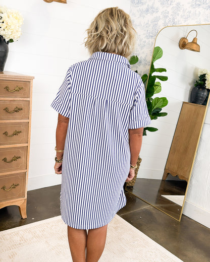 Yacht Club Striped Half Button Shirt Dress