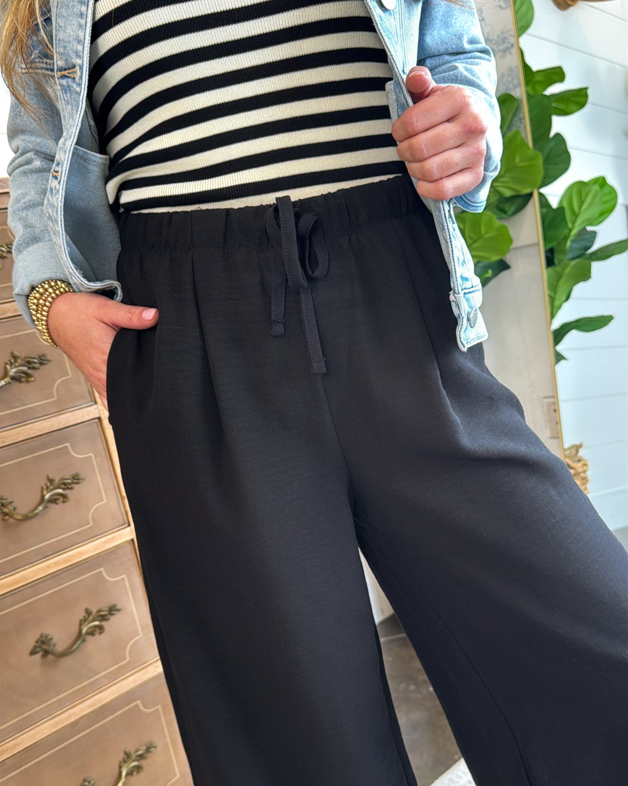 Travel Plans Crinkled Drawstring Wide Leg Pants