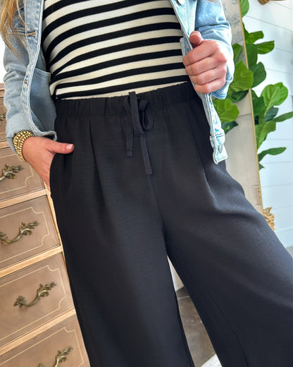 Travel Plans Crinkled Drawstring Wide Leg Pants