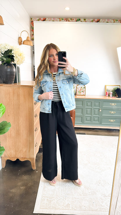 Travel Plans Crinkled Drawstring Wide Leg Pants