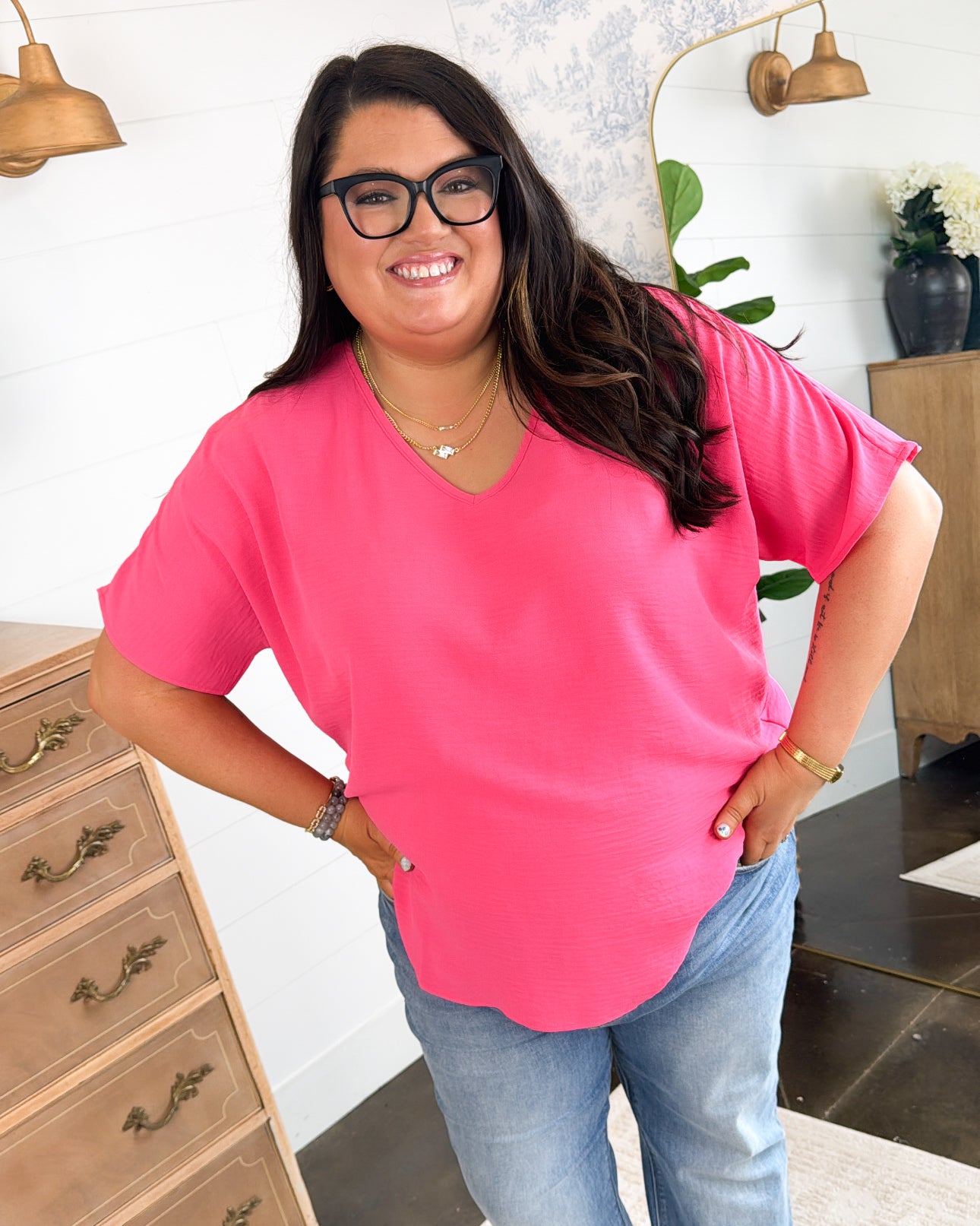 Sweet Simplicity Crinkle Knit Dolman Blouse