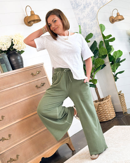 Soho Weekend Washed French Terry Palazzo Pants