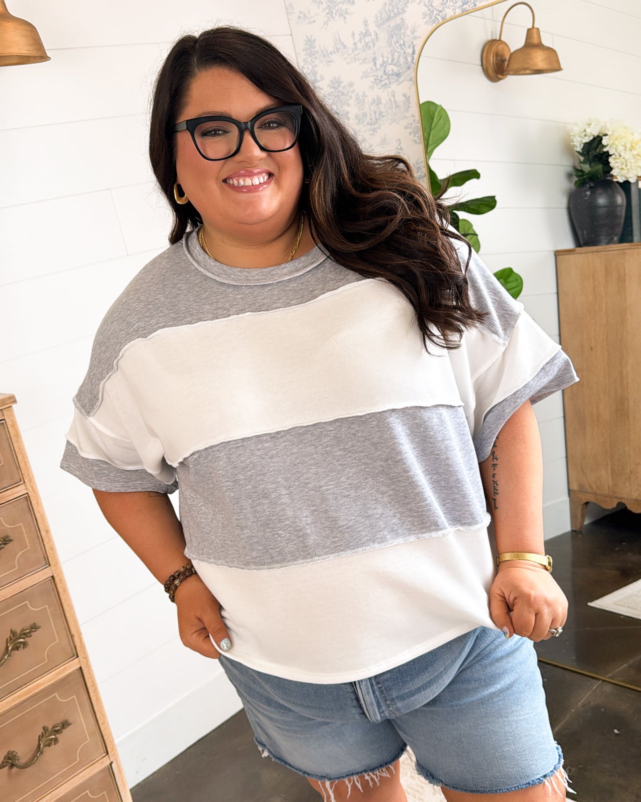 All About Town French Terry Color Block Top