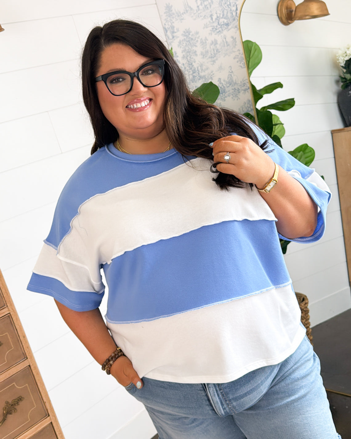 All About Town French Terry Color Block Top