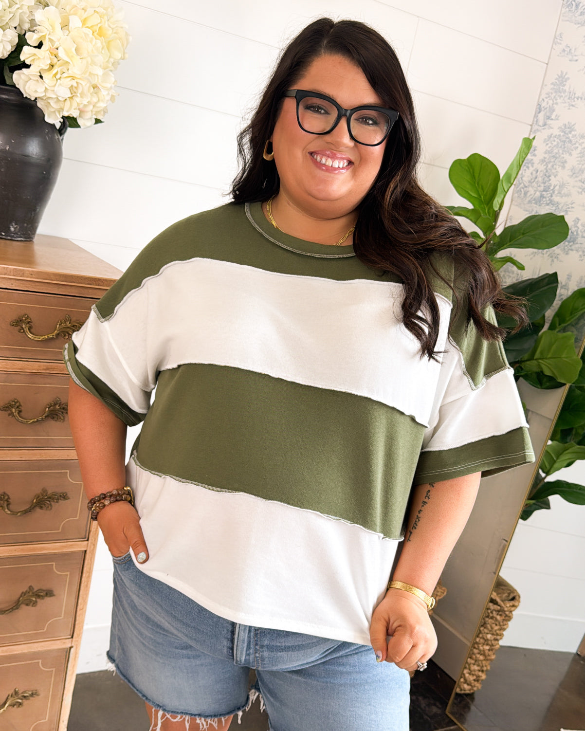 All About Town French Terry Color Block Top
