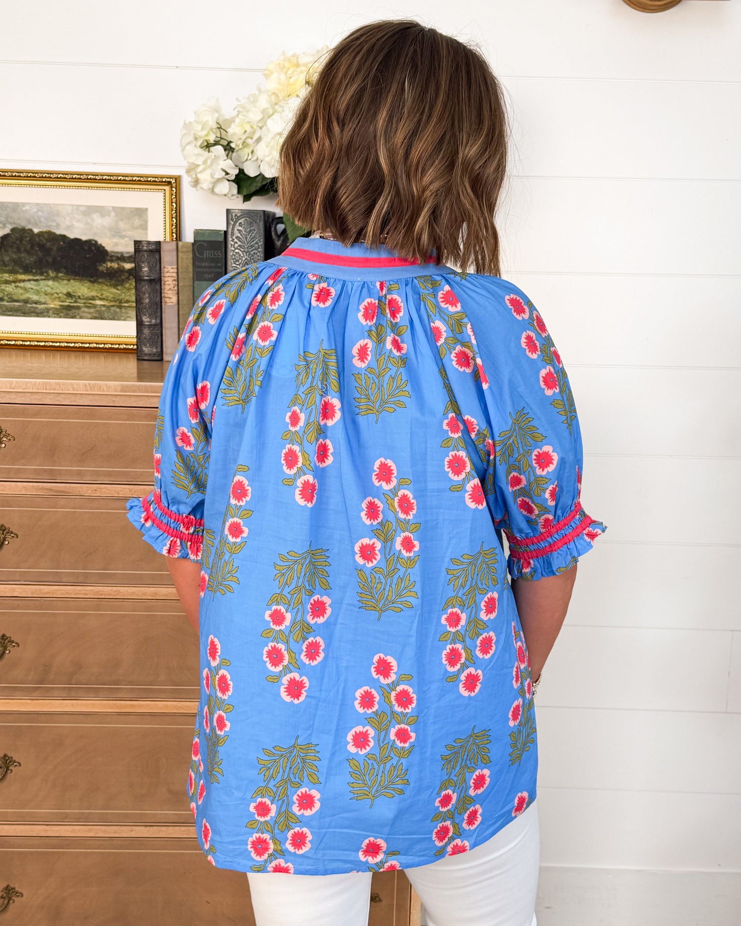 Poppy Love Floral Contrast Trim Top