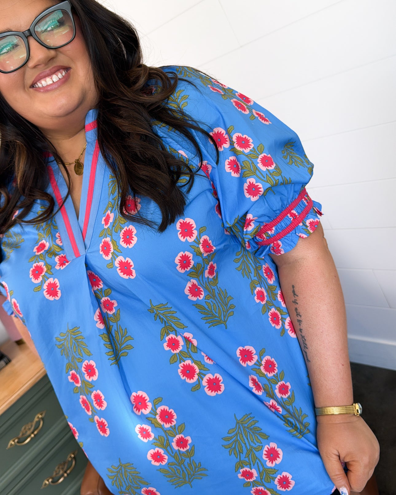 Poppy Love Floral Contrast Trim Top