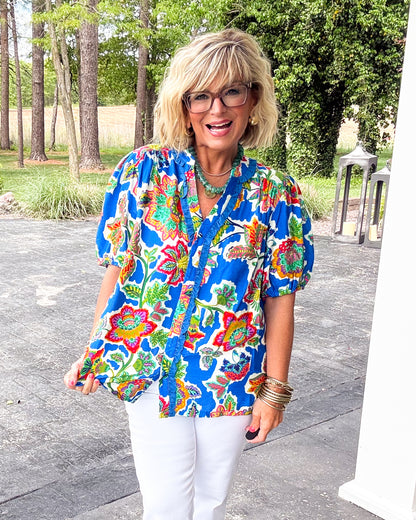 Petal Party Floral Ruffle Detail Blouse