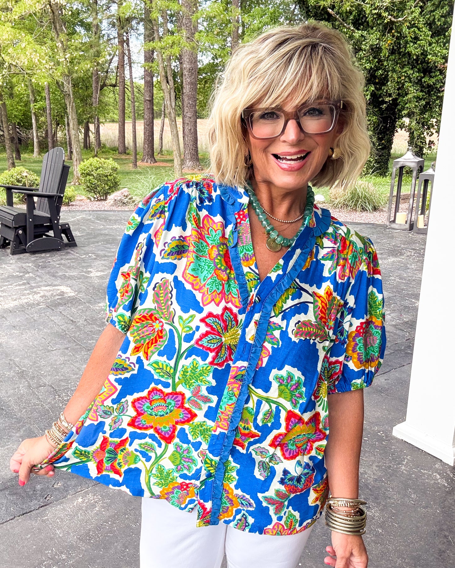 Petal Party Floral Ruffle Detail Blouse