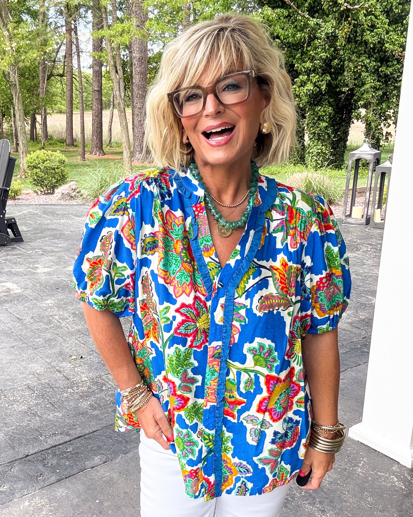 Petal Party Floral Ruffle Detail Blouse