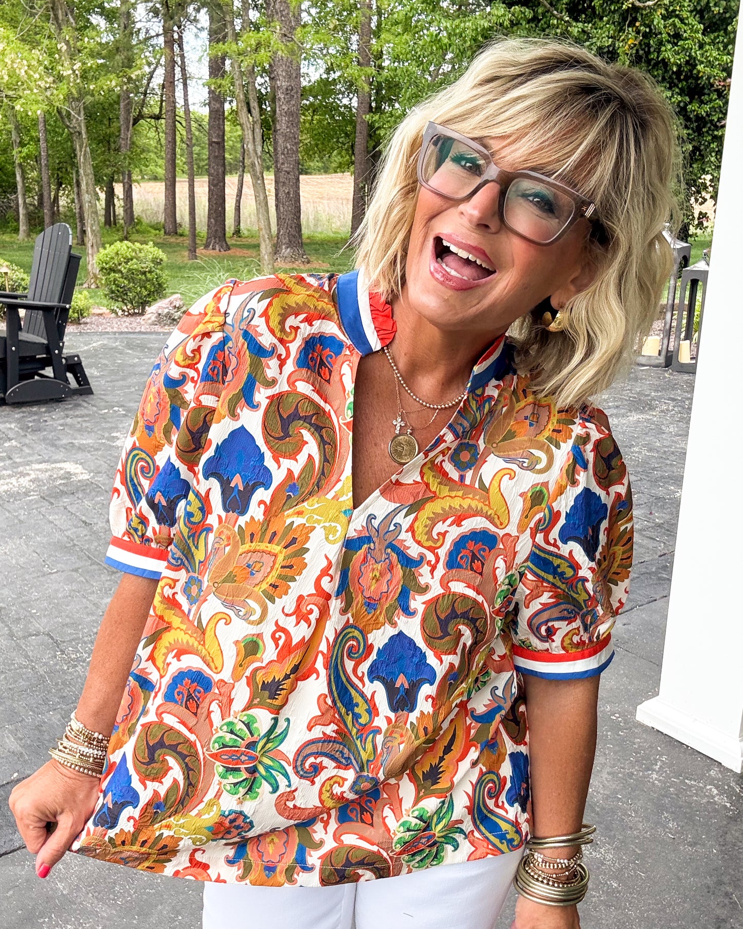 Blooming Whimsy Floral Contrast Trim Top