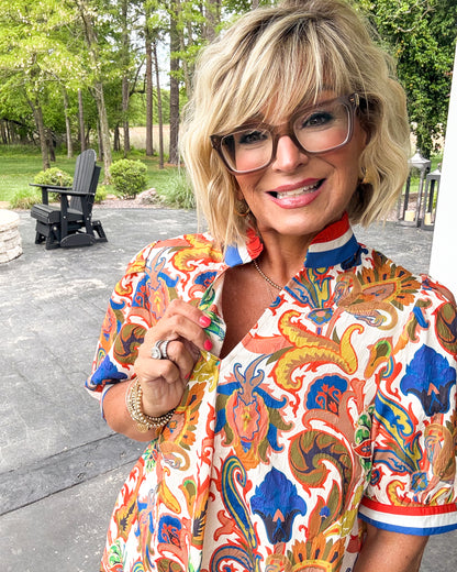 Blooming Whimsy Floral Contrast Trim Top