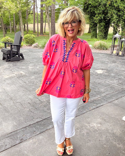 Much Fanfare Floral Embroidered Top