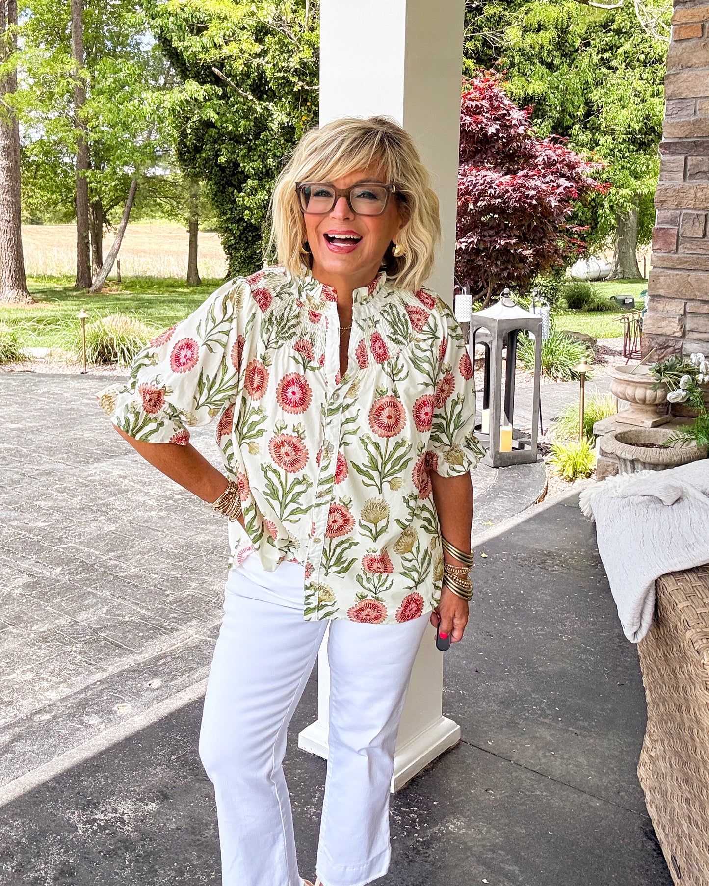 Lost In Love Floral Smocked Yoke Top