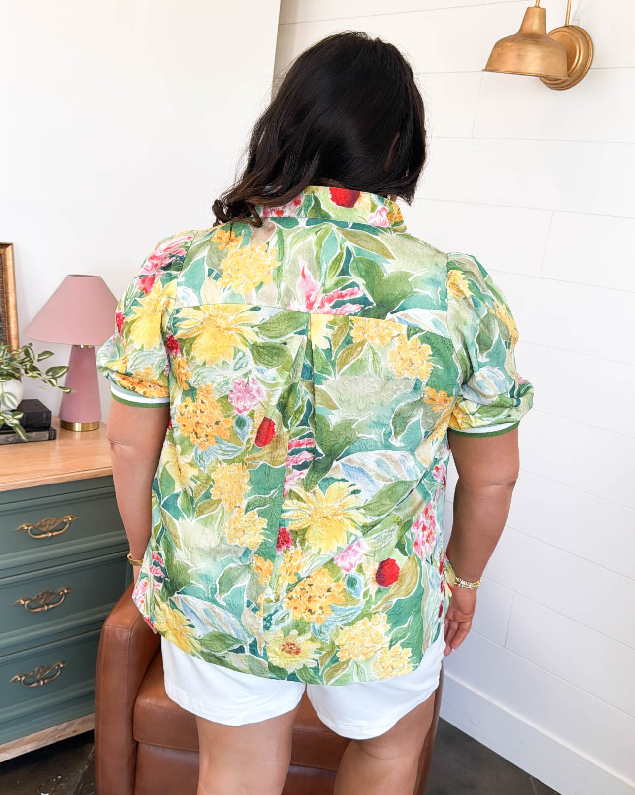 Painted Garden Floral Contrast Trim Top