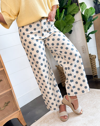 Playful Classic Polka Dot Crop Wide Leg Pants