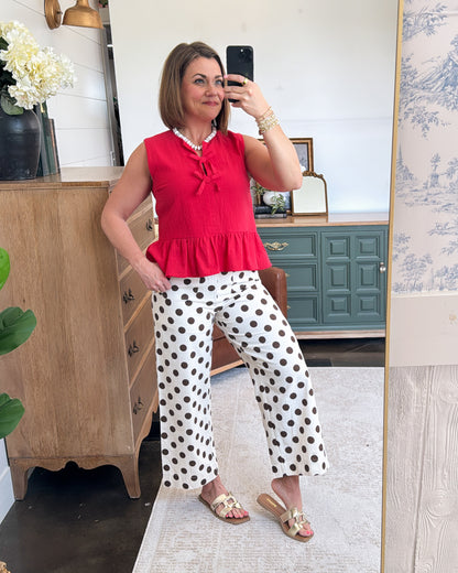 Playful Classic Polka Dot Crop Wide Leg Pants