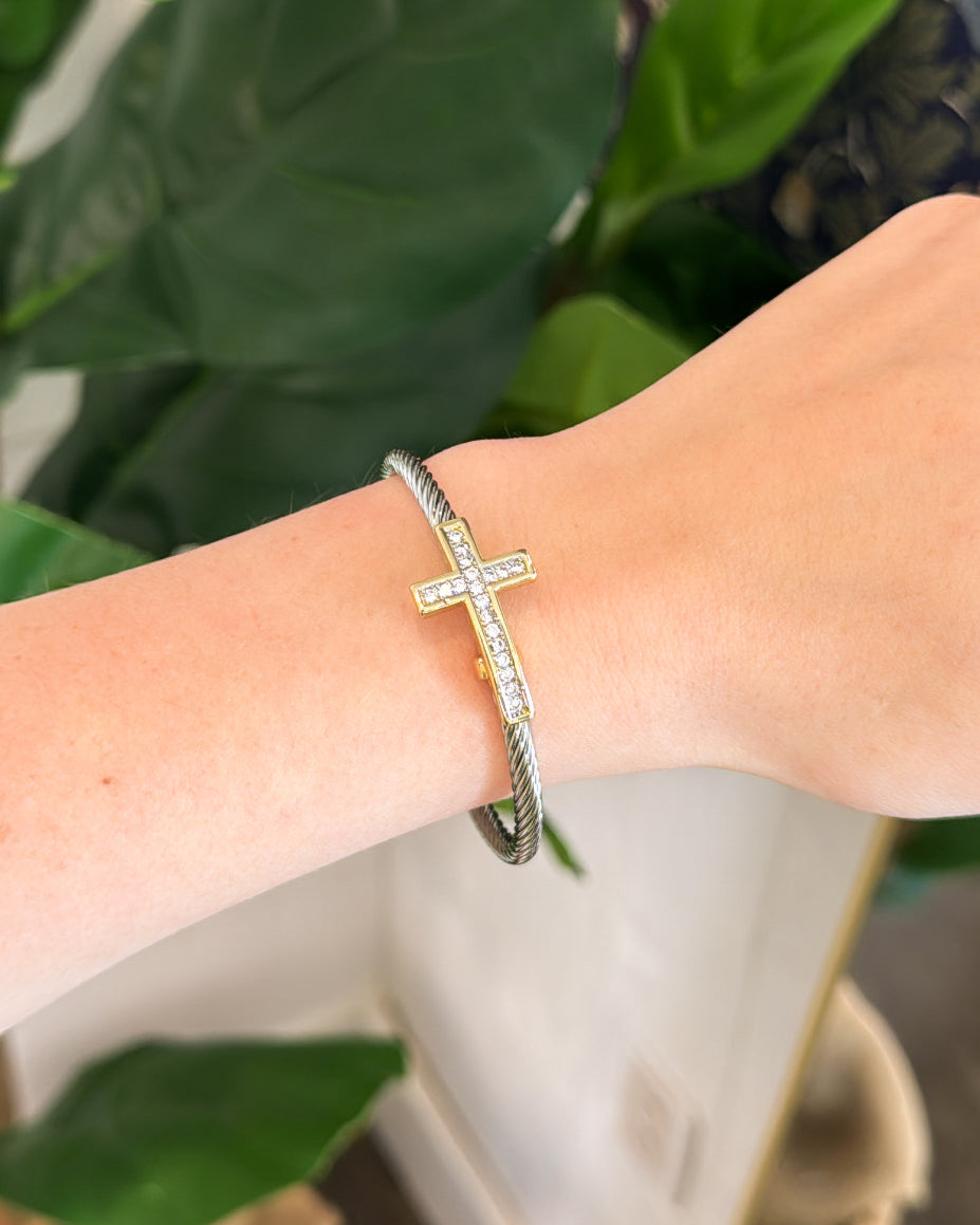 Saving Grace Pave Cross Cuff Bracelet