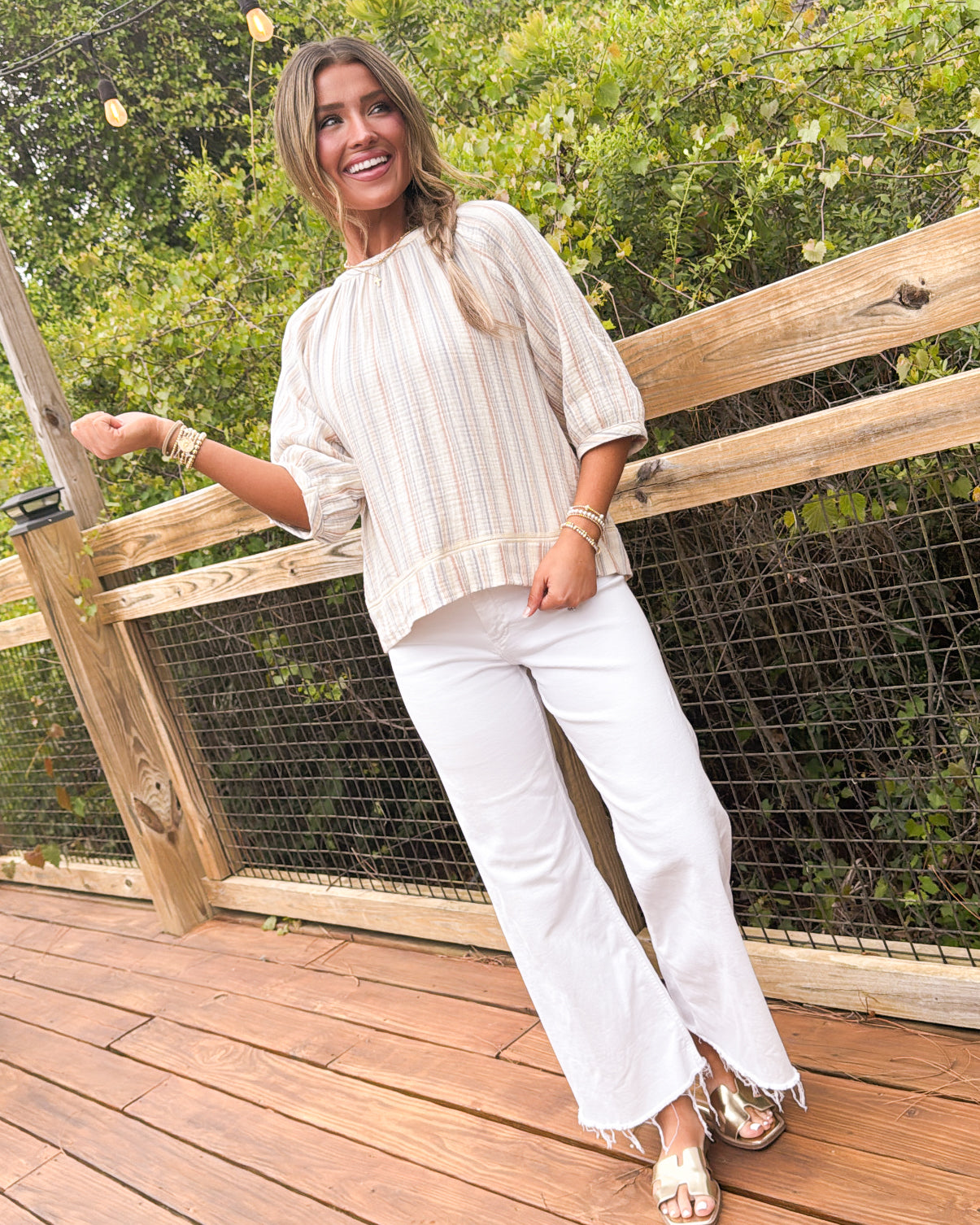 Southern Sunrise Gauze Knit Striped Top