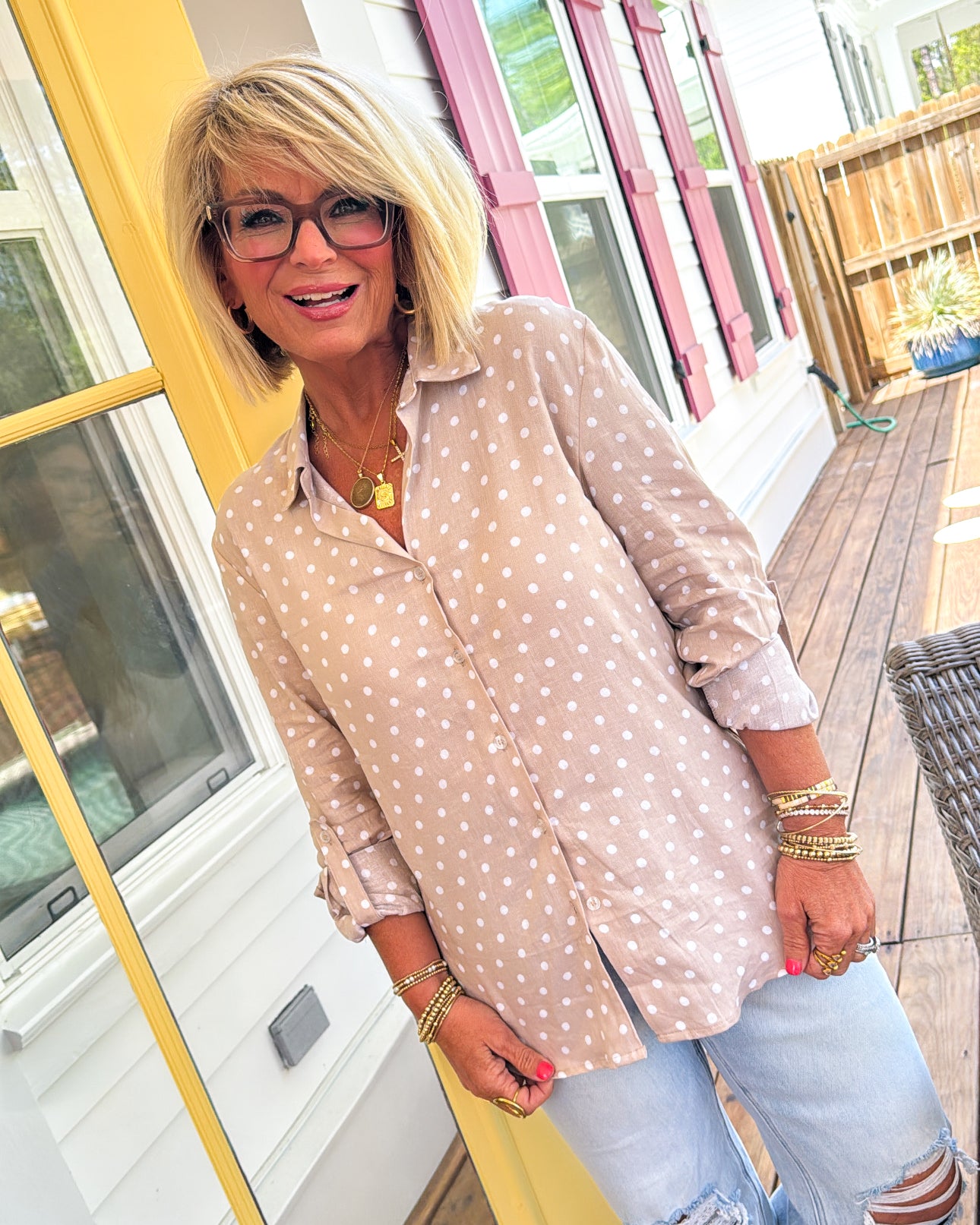 Ellodie Polka Dot Tab Sleeve Shirt