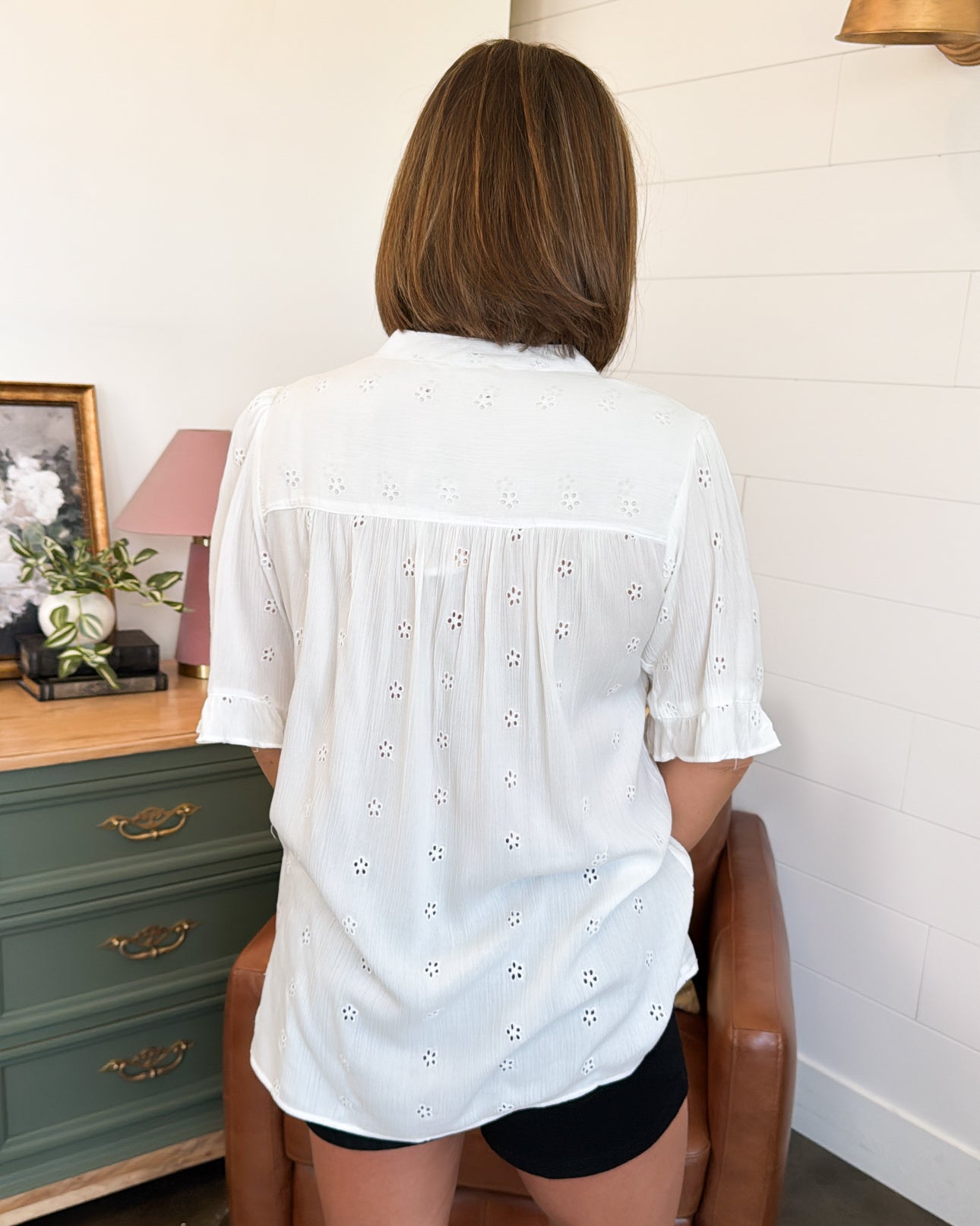 Breeze Through It Eyelet Ruffle Sleeve Top