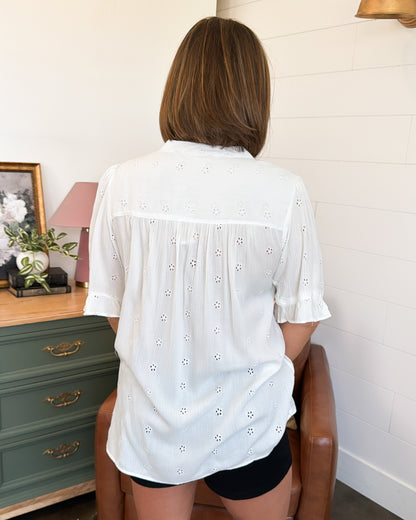 Breeze Through It Eyelet Ruffle Sleeve Top