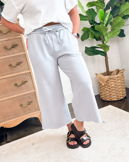 Cozy Afternoon Washed French Terry Wide Leg Pants