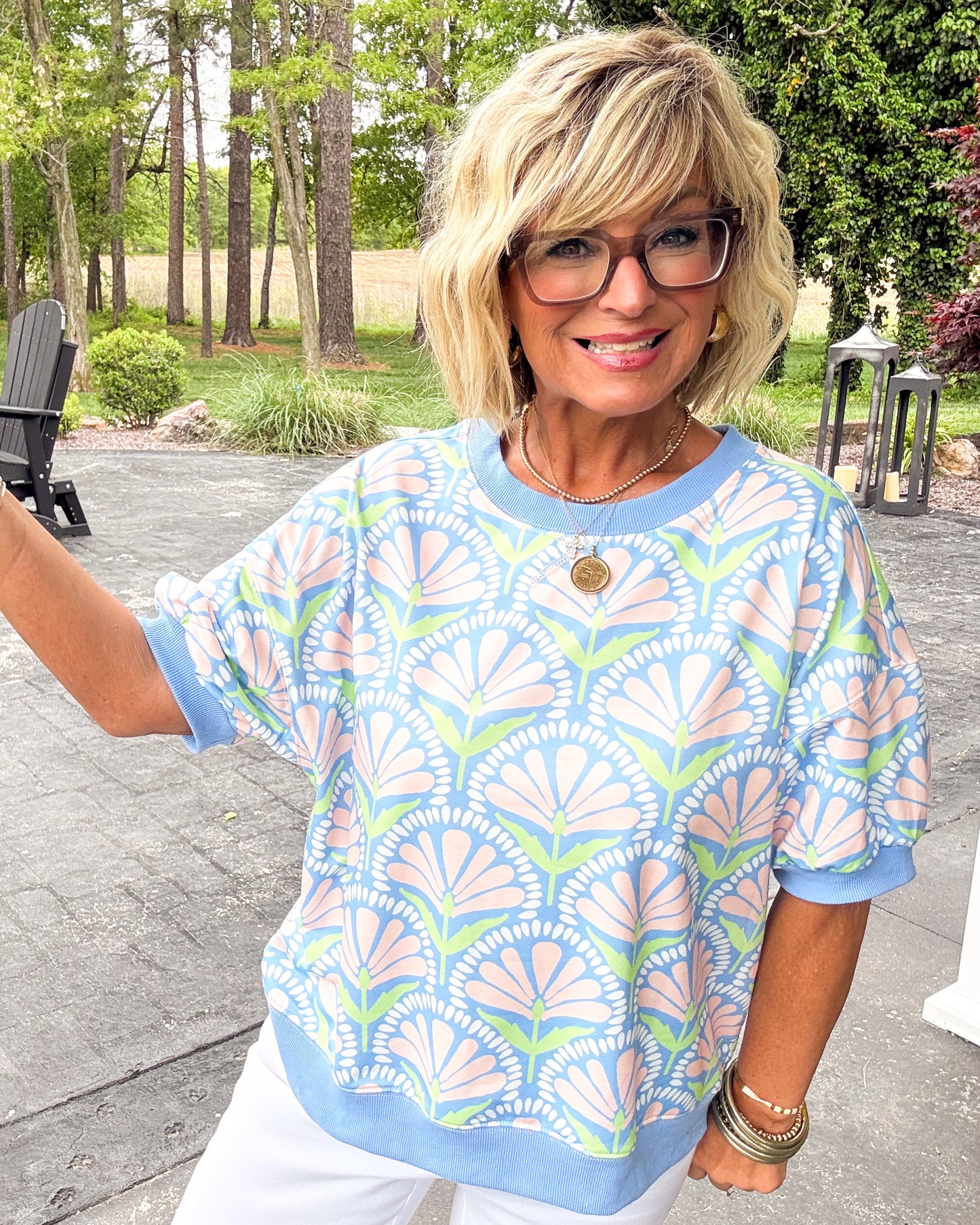 Fan Favorite Floral French Terry Top