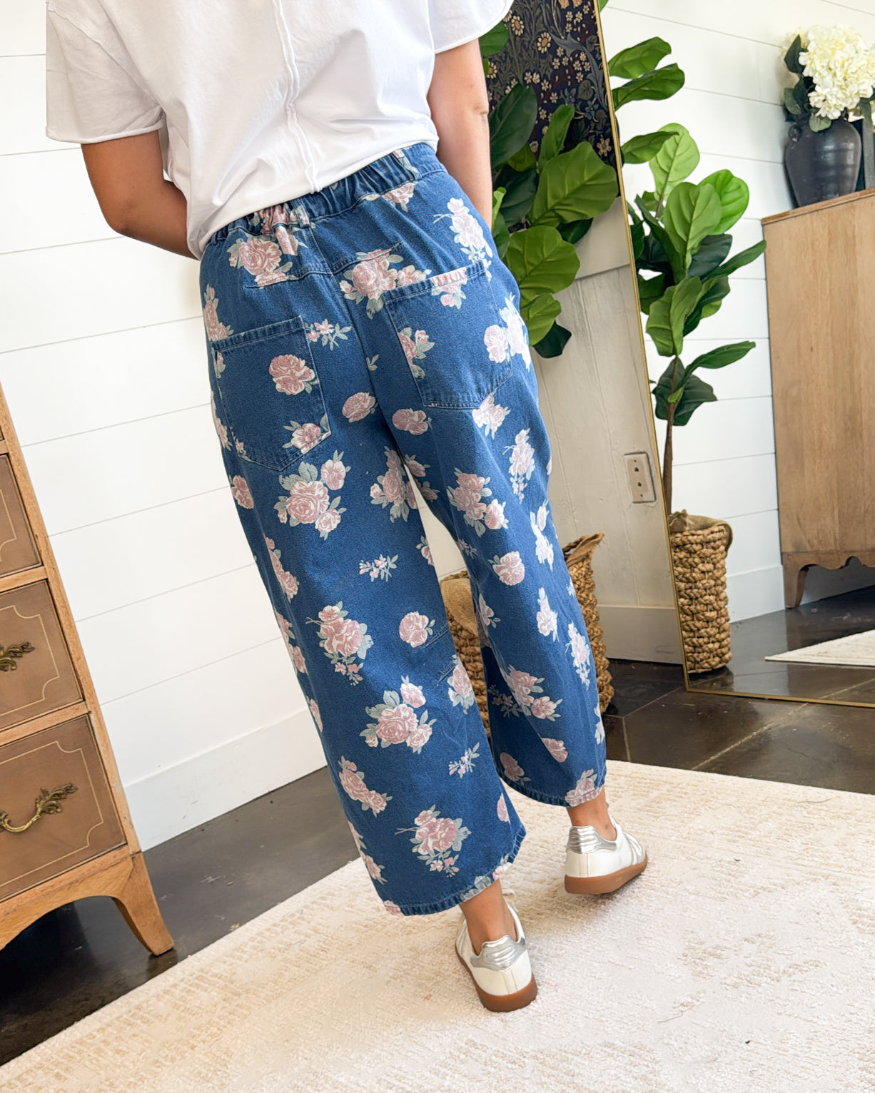 Rose Garden Floral Crop Barrel Jeans