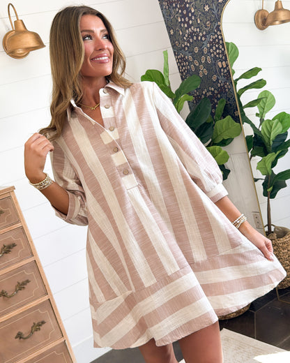 Maine Breeze Striped Tiered Shirt Dress