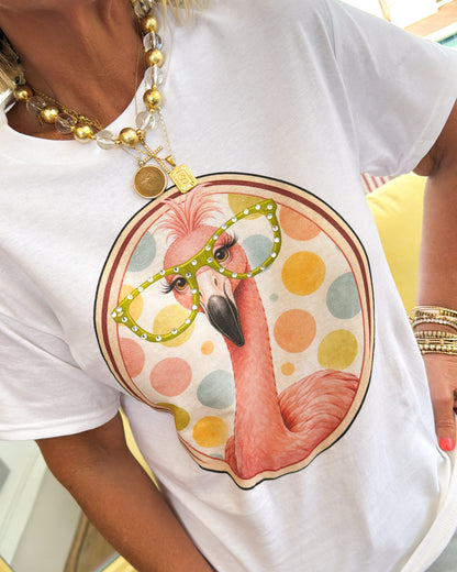 Flamingo With Rhinestone Specs Graphic Tee