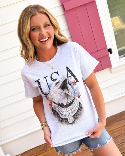 USA Eagle With Rhinestone Graphic Tee