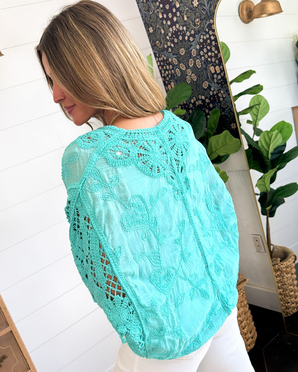Open Your Mind Crocheted Button Up Cardigan