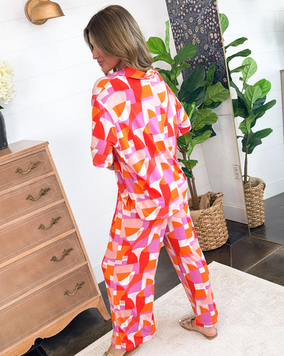 Ocean Tide Abstract Top + Pants Resort Wear Set