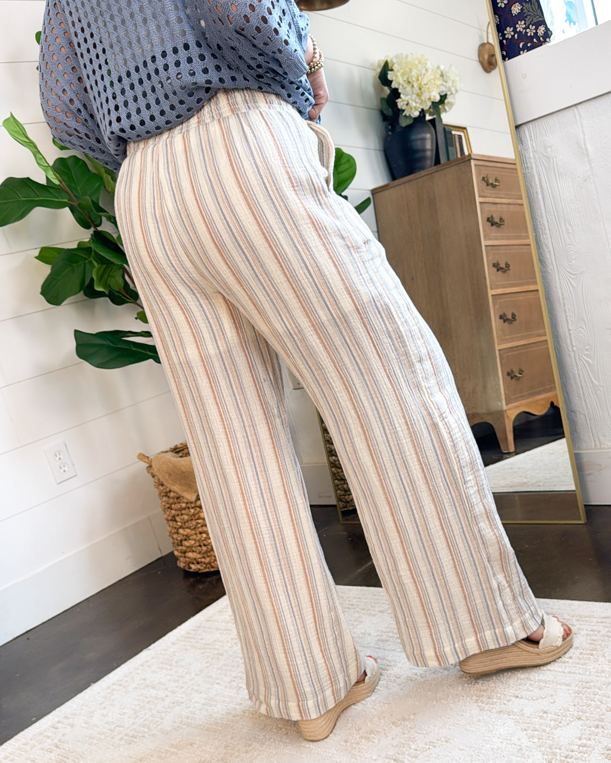 Rising Tide Striped Gauze Knit Wide Leg Pants