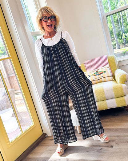 Midnight Breeze Mixed Stripe Cami Wide Leg Jumpsuit